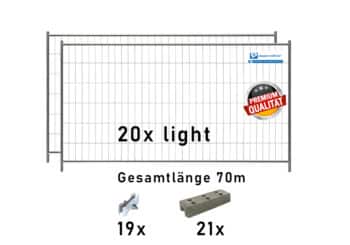 Bauzaun Paket light 20 Stk und Betonfüßen 70m