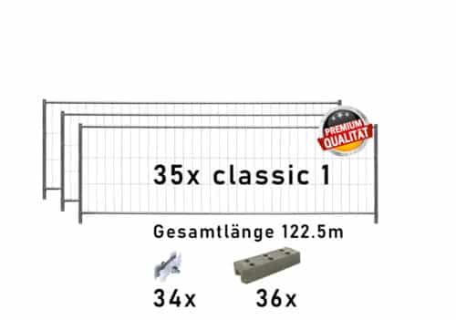 Bauzaun Set Paket classic 1 35 Stk und Betonfüßen 122,5m
